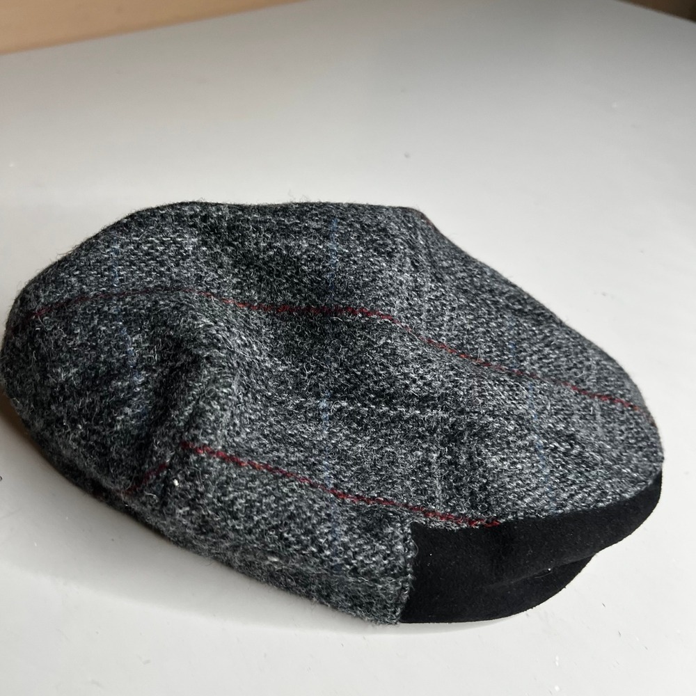 Robert Graham Harris Tweed Grey Plaid Wool Flat Cap Silk Lined London Print L